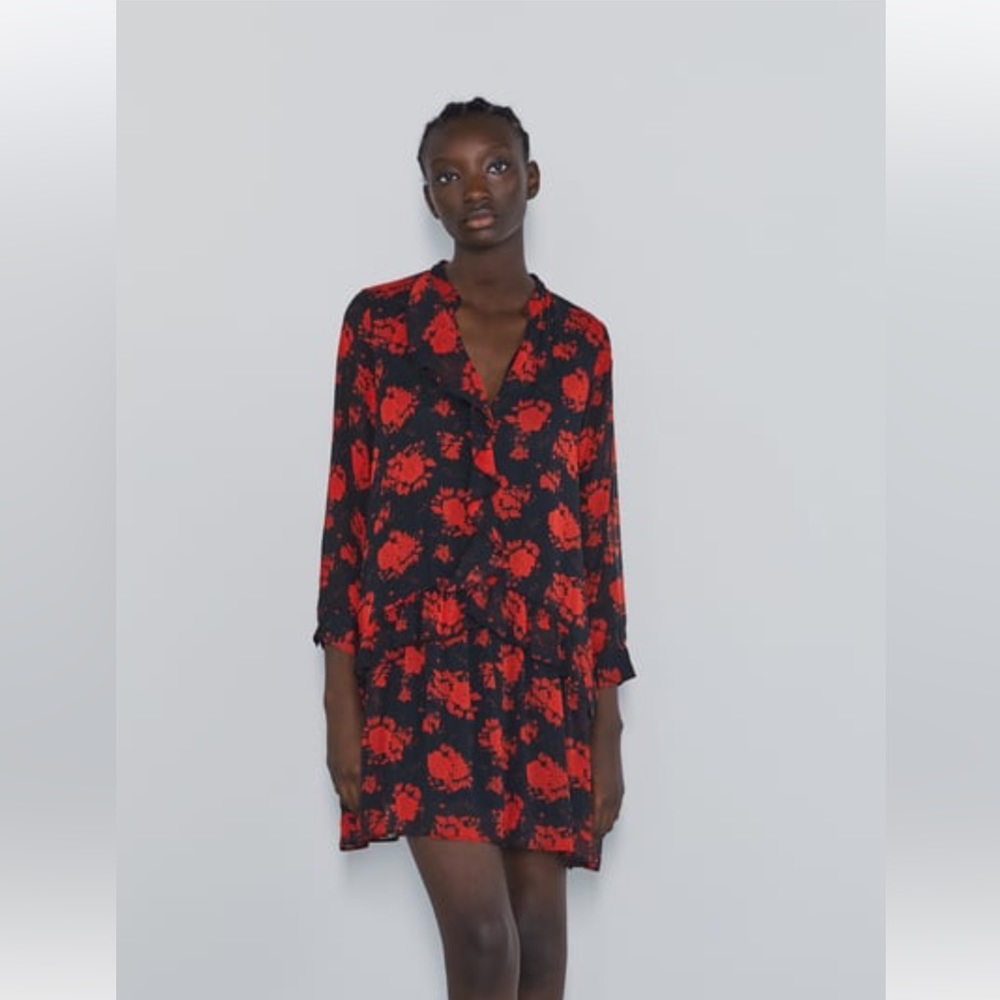 Red and black floral dress long sleeve